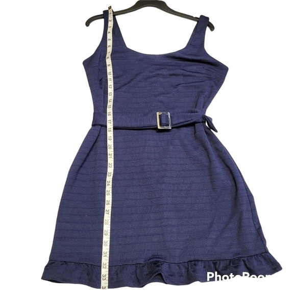 City Studio Navy Blue Fit And Flare Belted Dress - Picture 6 of 7